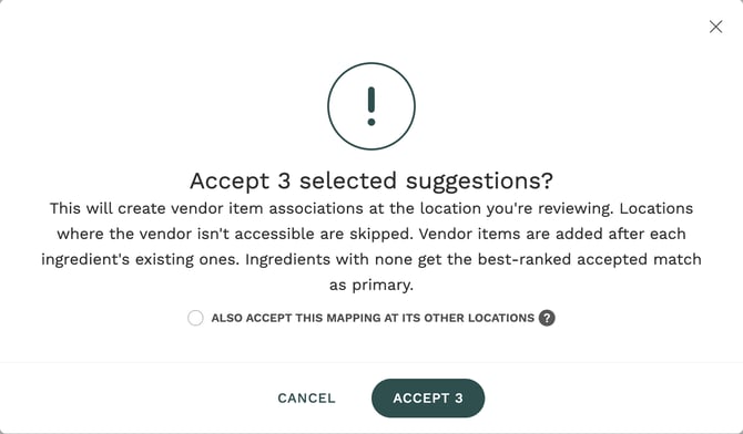 Bulk accept confirmation with the Also accept this mapping at its other locations checkbox