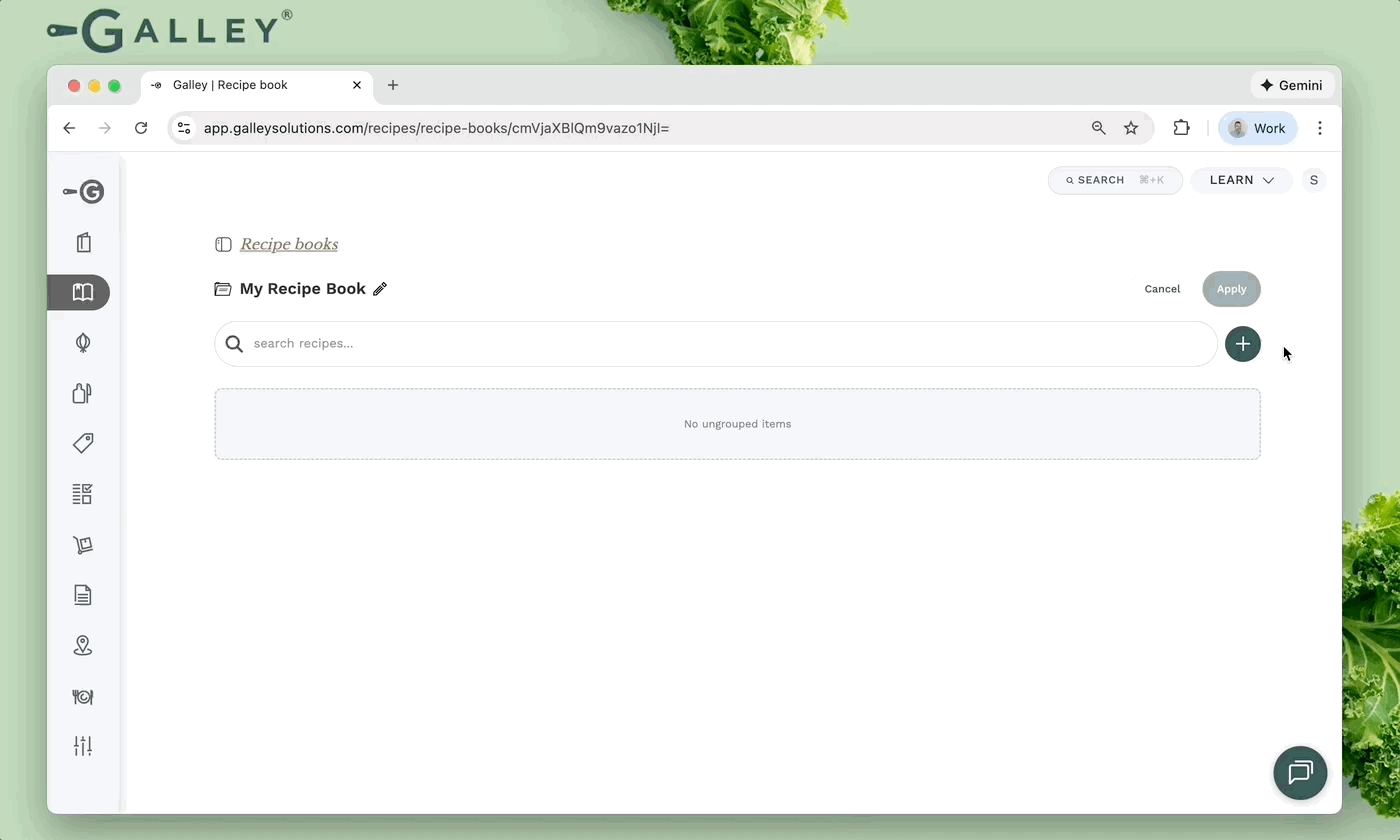 create recipe book folder group