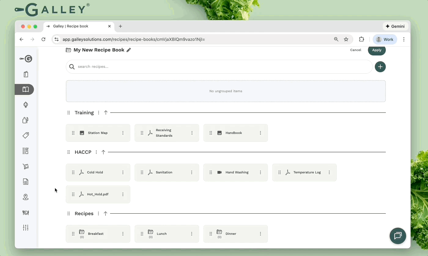 reorganize recipe book content