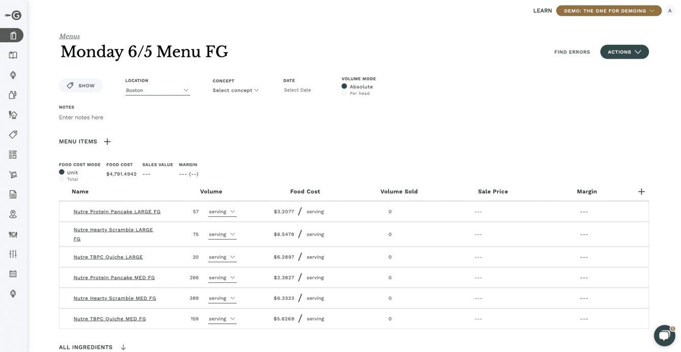 Menus: Building, Managing, Costing, and Completing